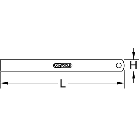 Eine Stange mit Maßen und dem KS TOOLS Logo. Am Ende ist ein Loch zu sehen.